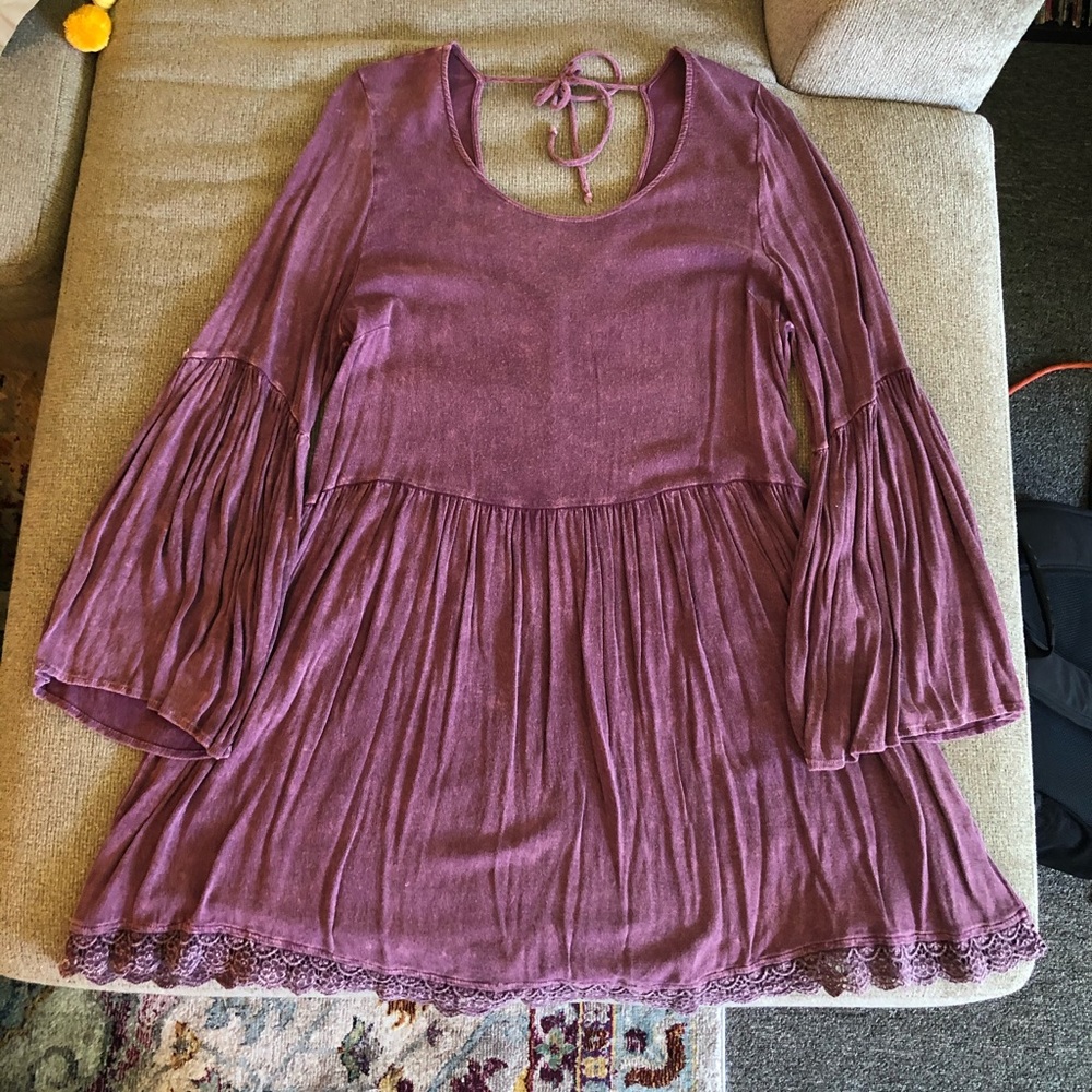 Bohemian Purple Bell Bottom Sleeve Dress